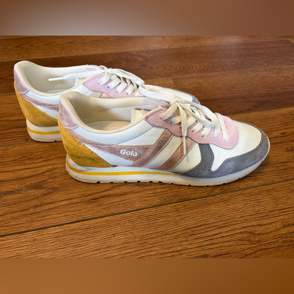 Gola White Sneakers with Pink, Gray and Mustard Accents